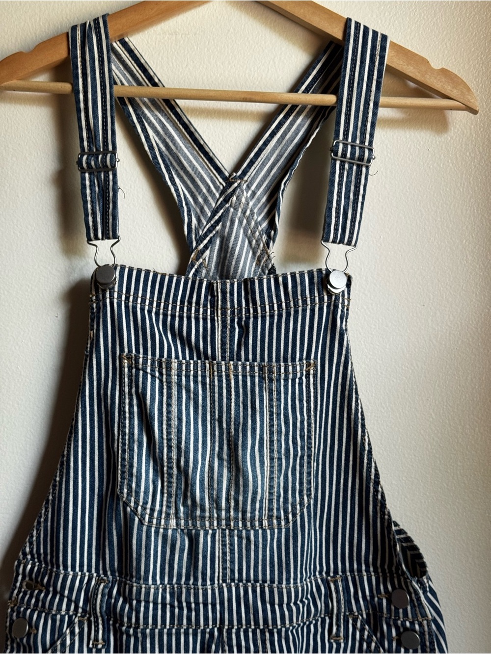 No Boundaries Blue & White Striped Denim Overalls Shorts